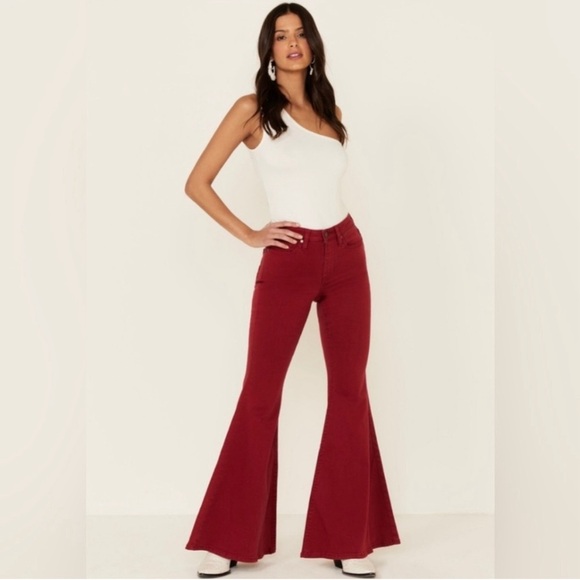 Shyanne Red Flare Bell Bottoms Denim Jeans Hippie Western Country Women's 30 - Picture 1 of 15